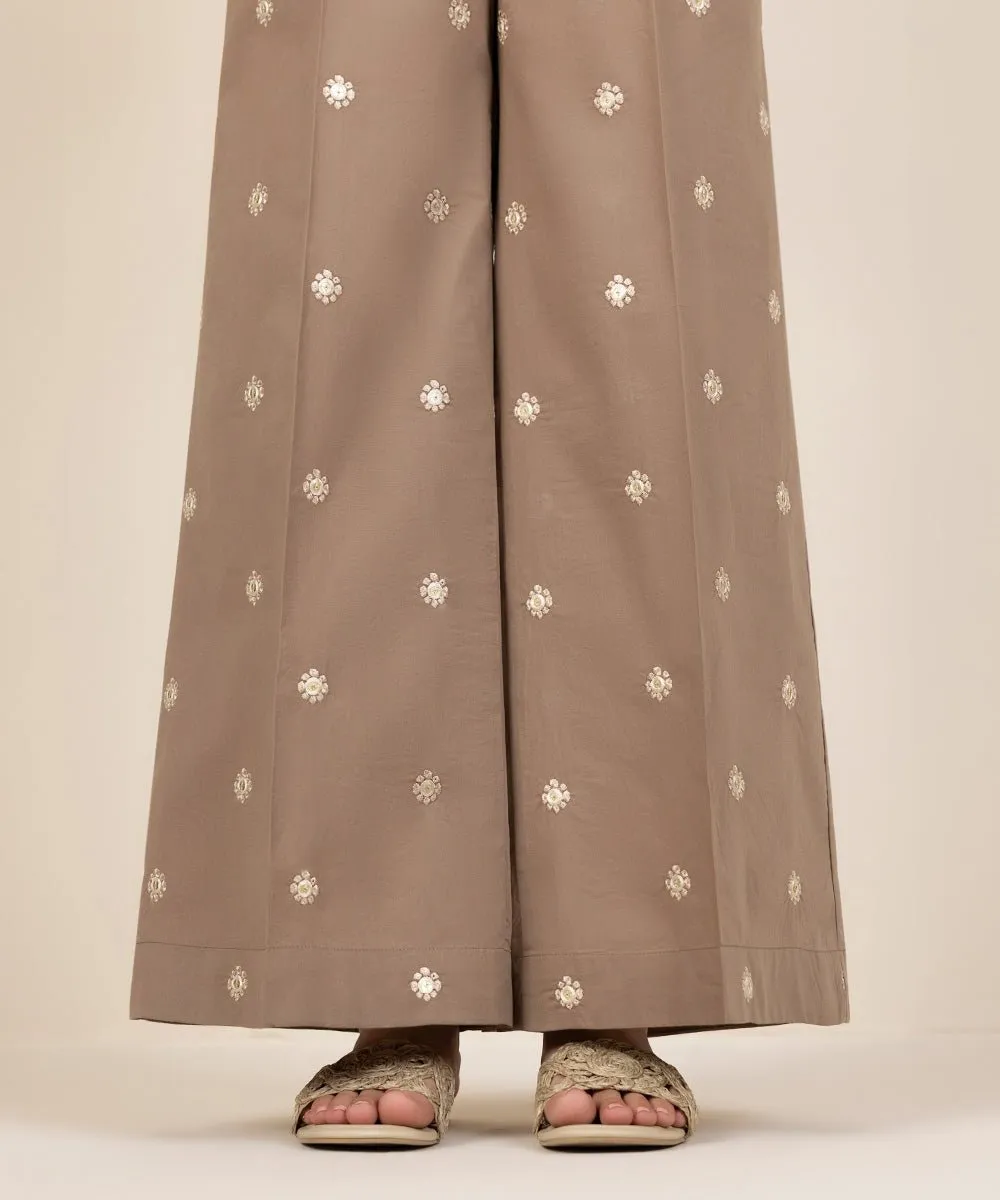 Embroidered Cambric Flared Pants
