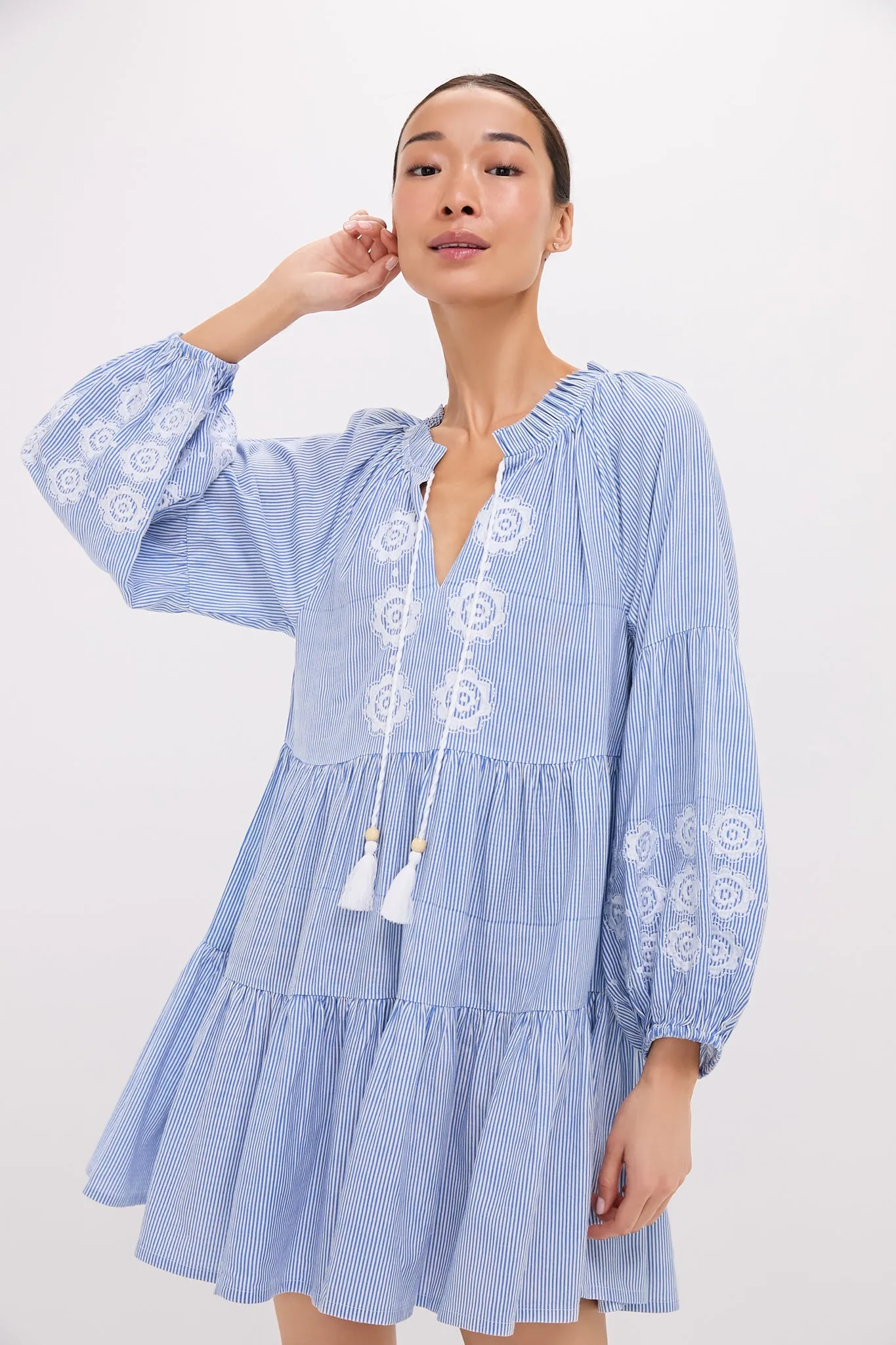 Embroidered Nautical Stripe Sea Breeze Coverup