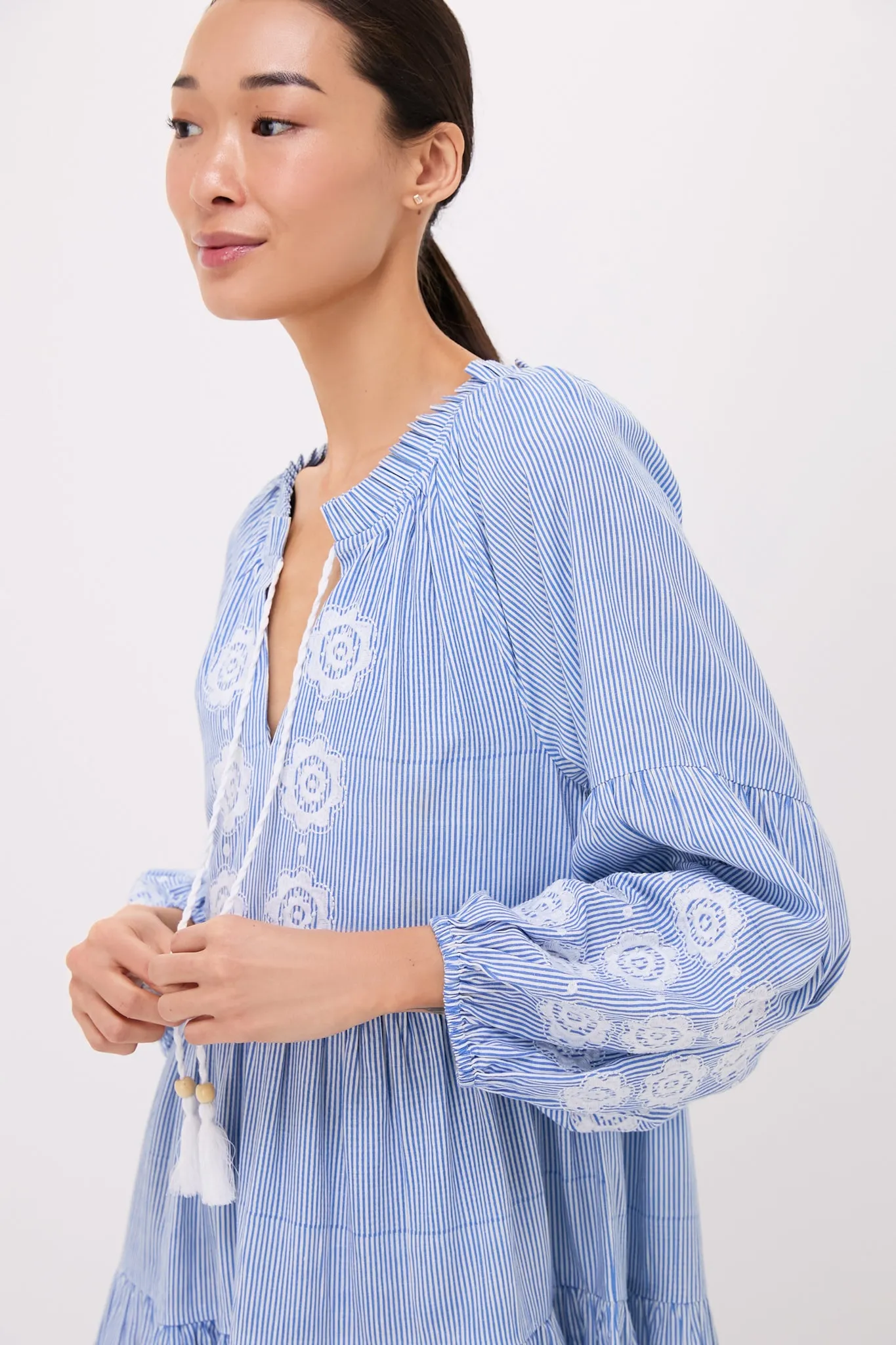 Embroidered Nautical Stripe Sea Breeze Coverup