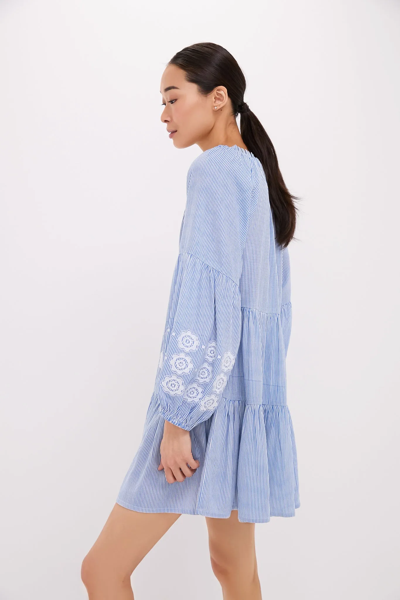 Embroidered Nautical Stripe Sea Breeze Coverup