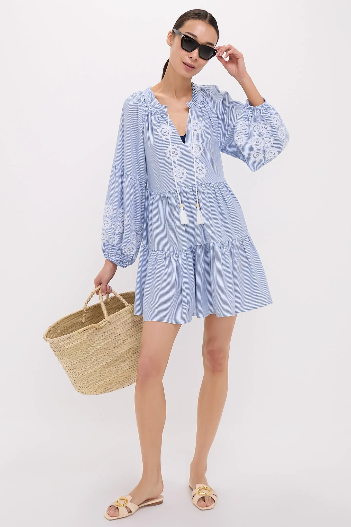 Embroidered Nautical Stripe Sea Breeze Coverup