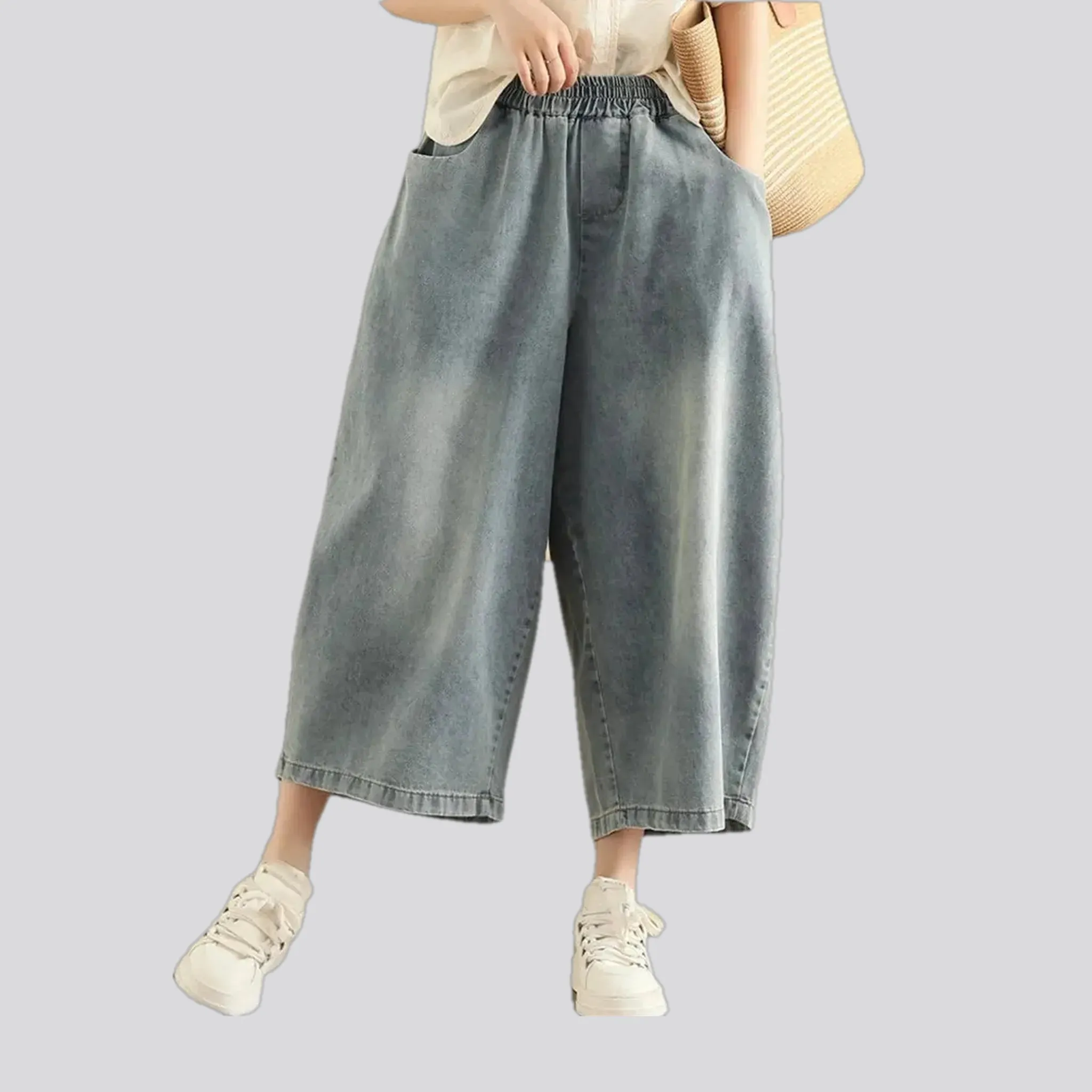 Faded wash women's denim culottes