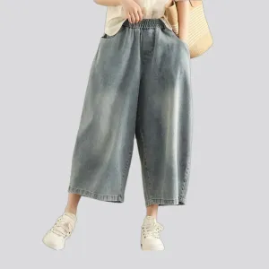 Faded wash women's denim culottes
