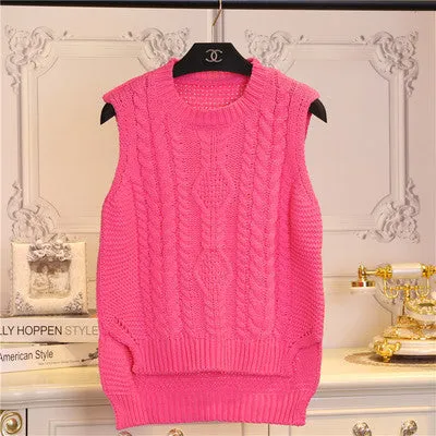 fashion preppy style short design sleeveless pullover sweater female vest women o-neck Solid color girl clothing