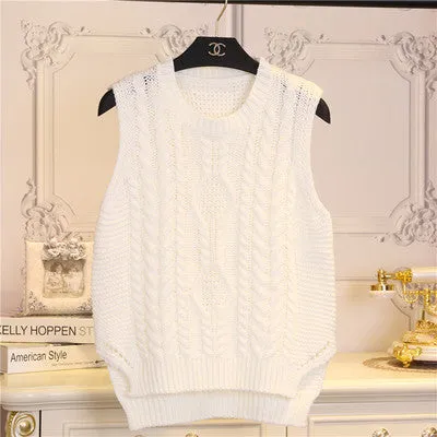 fashion preppy style short design sleeveless pullover sweater female vest women o-neck Solid color girl clothing