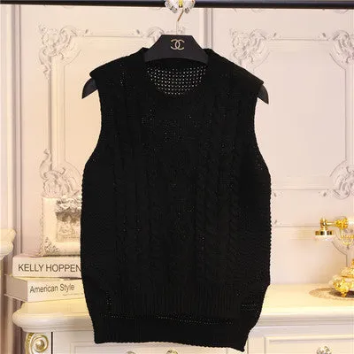 fashion preppy style short design sleeveless pullover sweater female vest women o-neck Solid color girl clothing