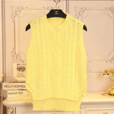 fashion preppy style short design sleeveless pullover sweater female vest women o-neck Solid color girl clothing