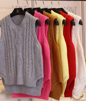 fashion preppy style short design sleeveless pullover sweater female vest women o-neck Solid color girl clothing