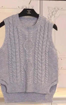 fashion preppy style short design sleeveless pullover sweater female vest women o-neck Solid color girl clothing