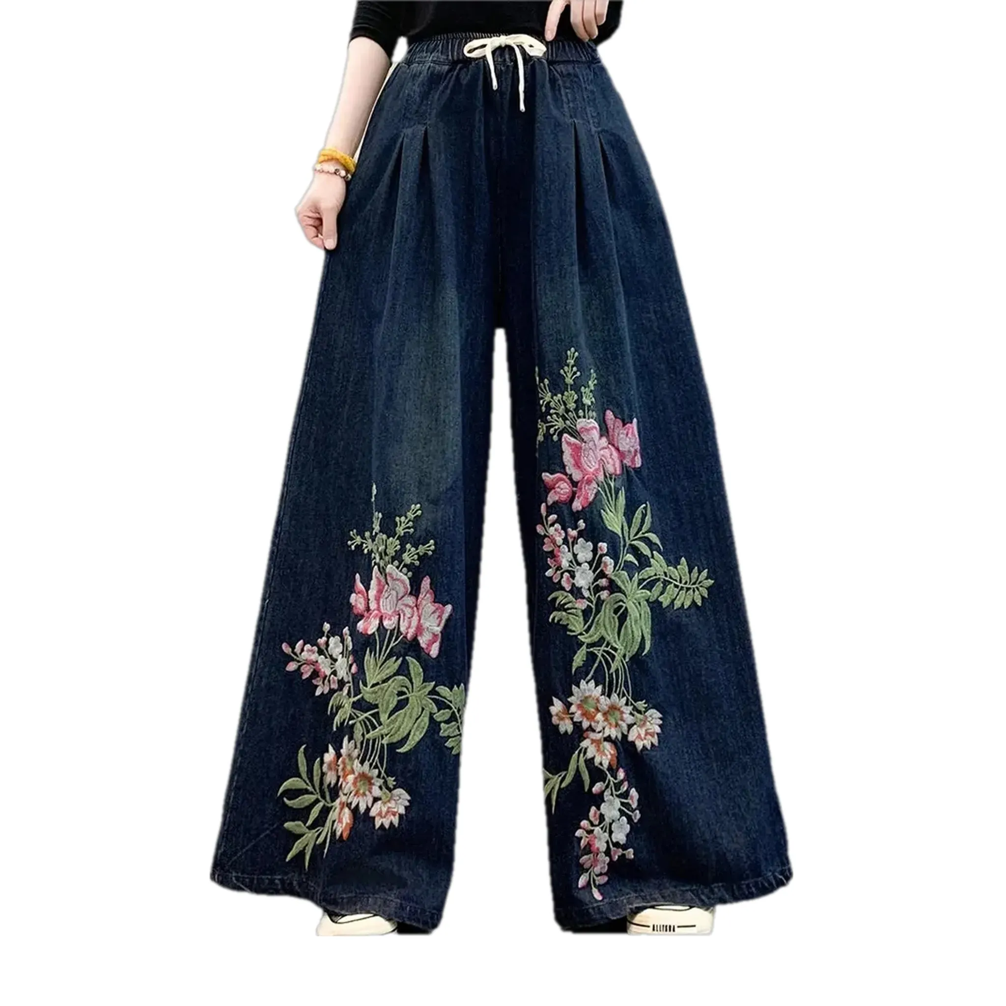 Fashionable medium rise women's denim culottes