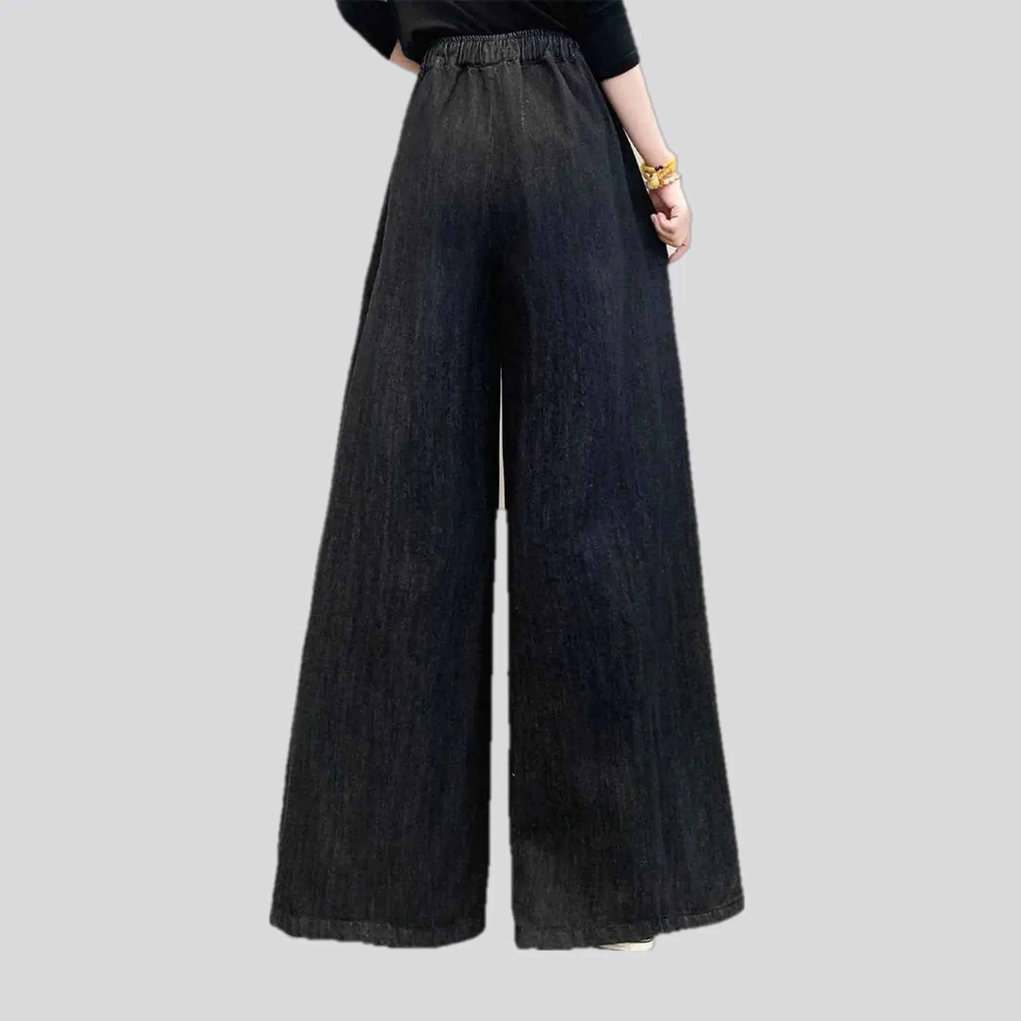 Fashionable medium rise women's denim culottes