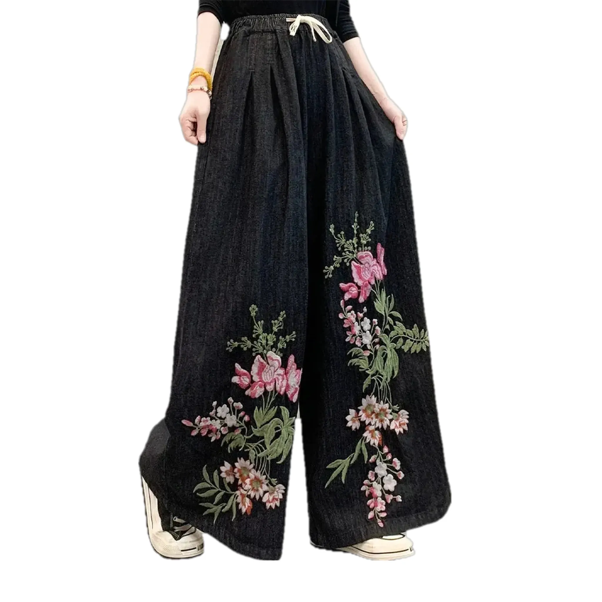 Fashionable medium rise women's denim culottes