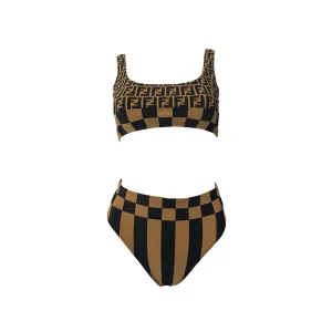 Fendi Tan Checkered High Waisted Bikini