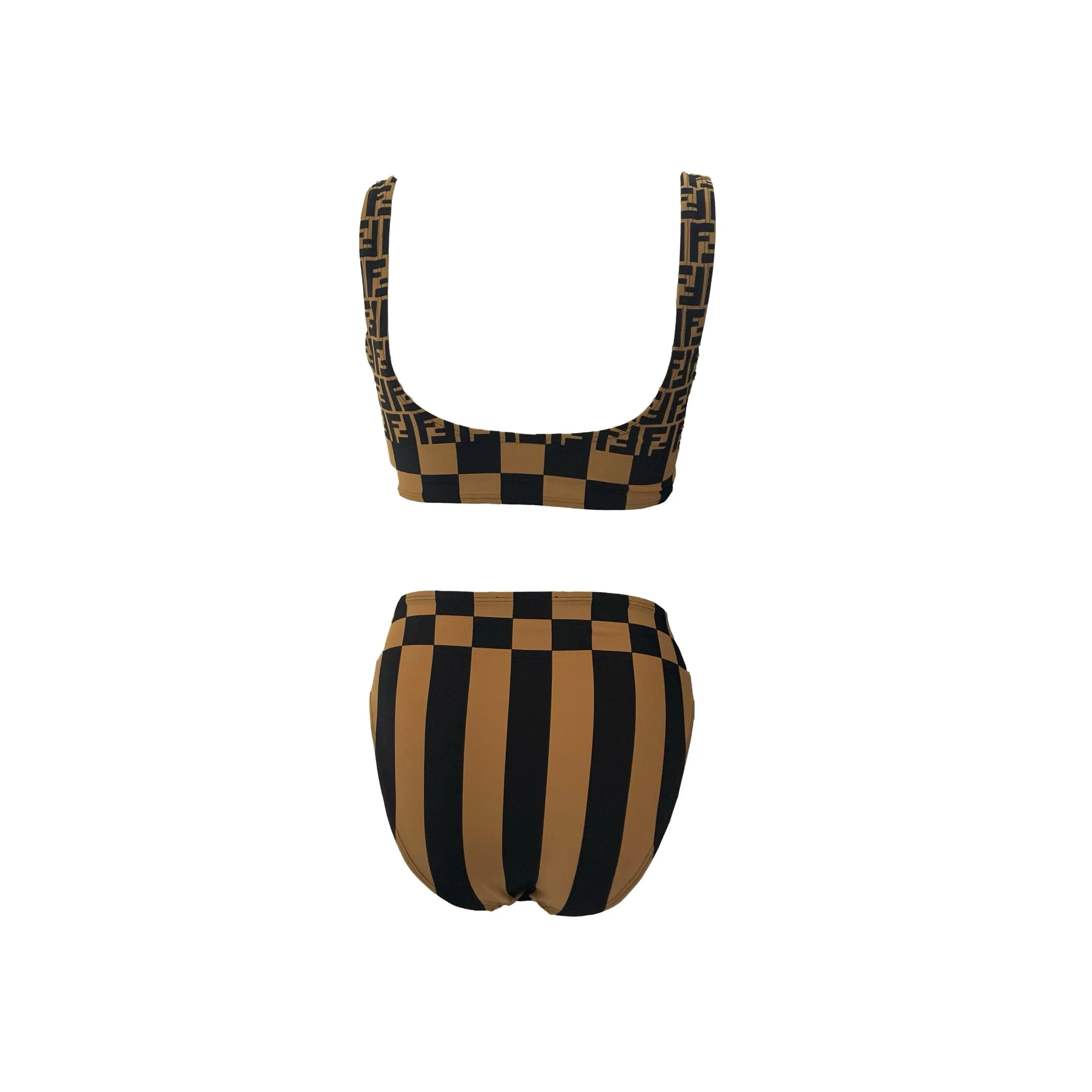 Fendi Tan Checkered High Waisted Bikini