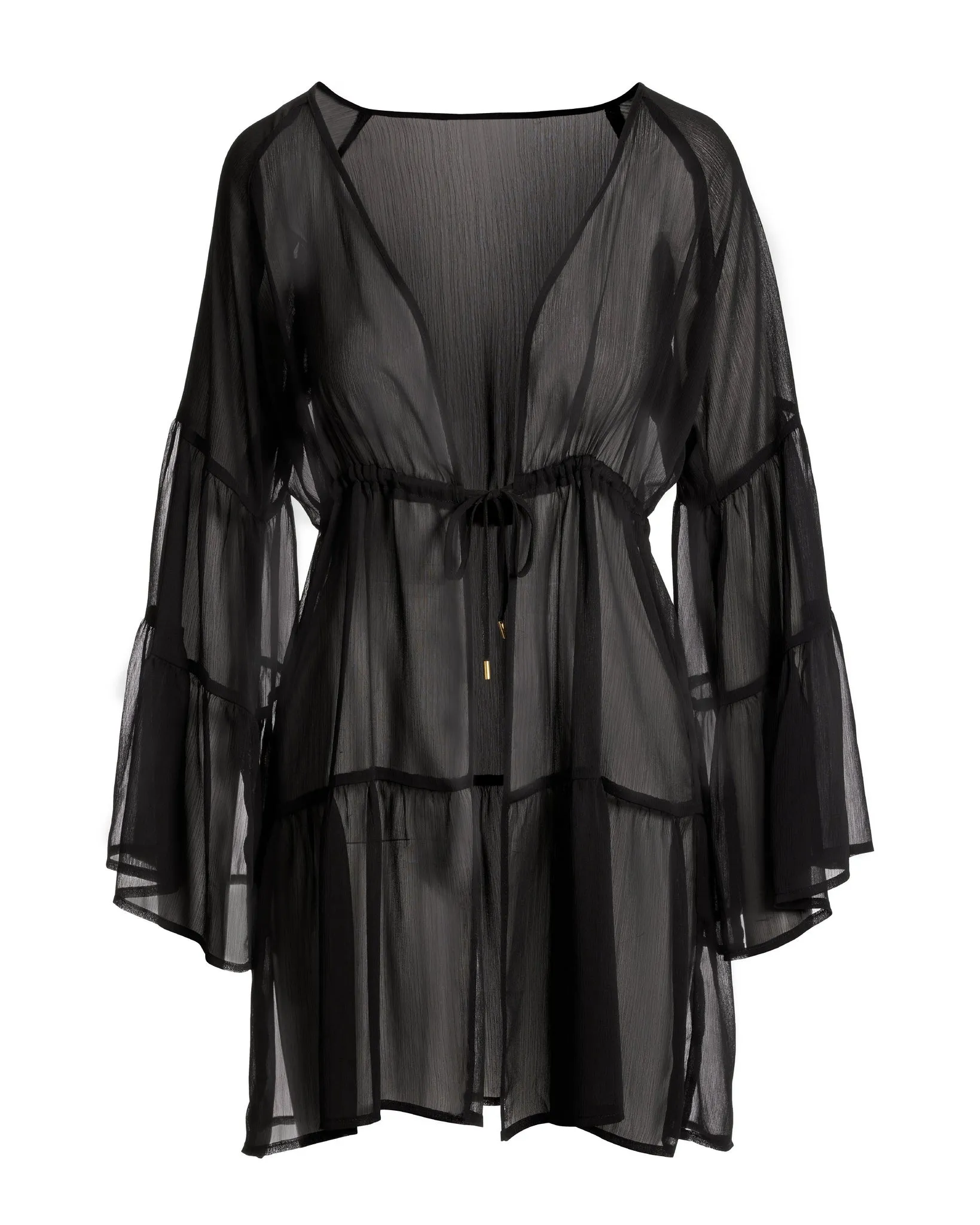 Flare Sleeve Tie Waist Cover Up Black