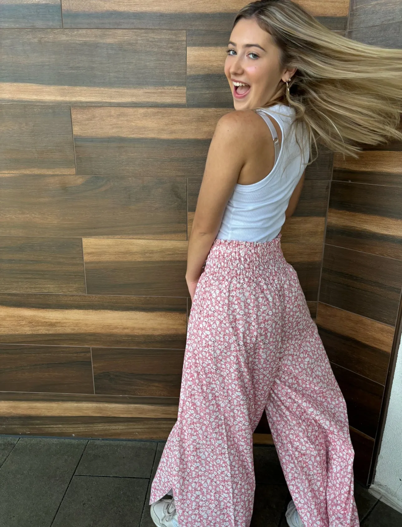 Floral Side Slit Wide Leg Culottes