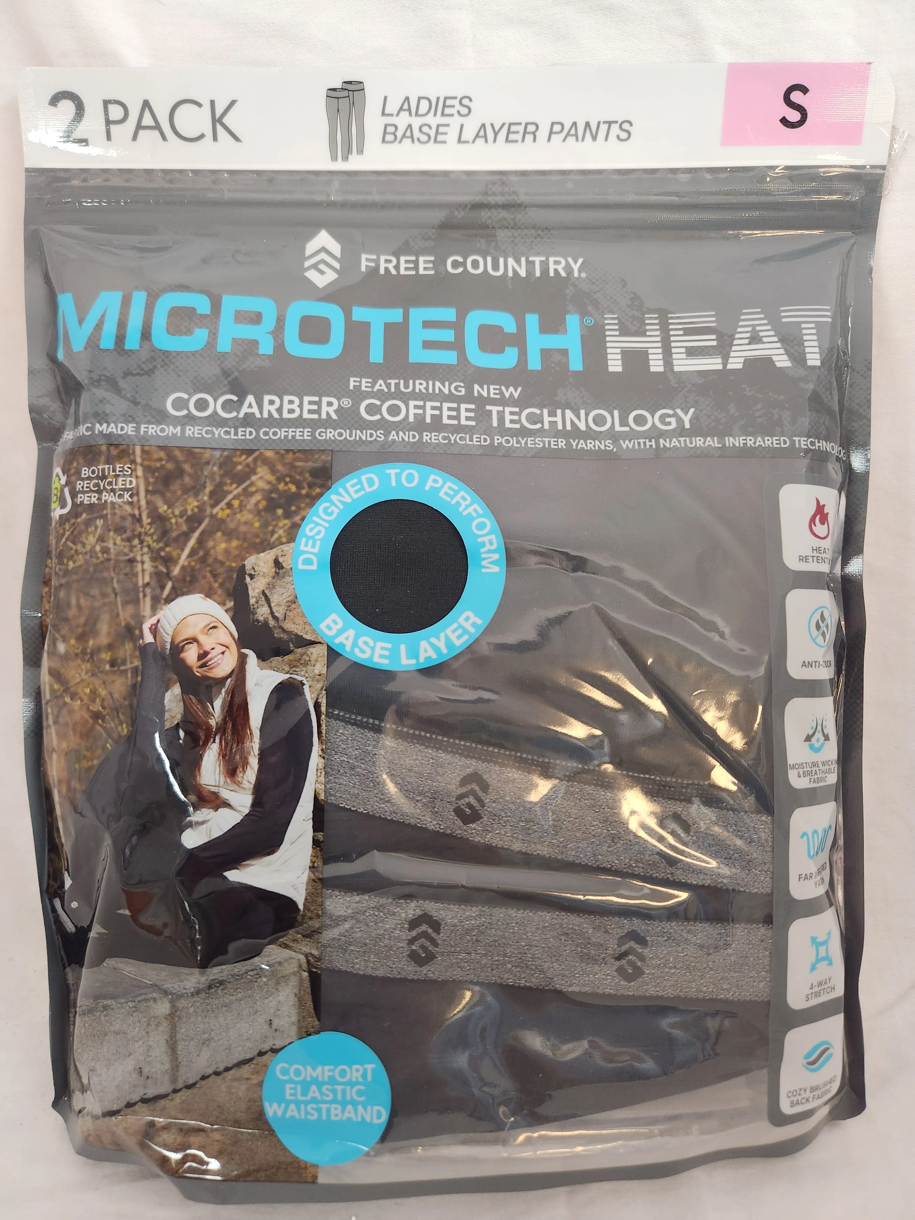 Free Country Ladies Microtech Heat Black Base Layer Pants (2 Pack)- Size: S