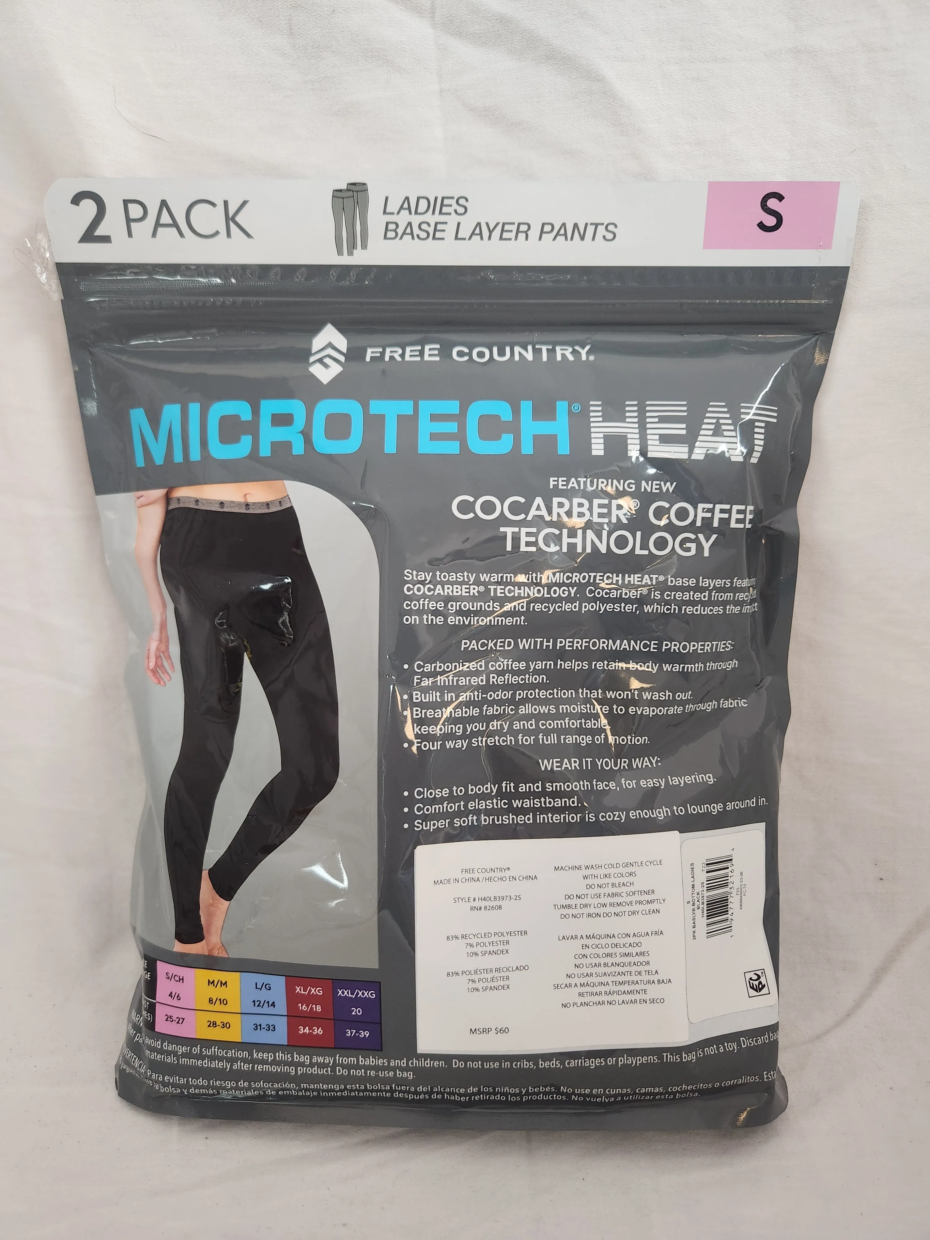 Free Country Ladies Microtech Heat Black Base Layer Pants (2 Pack)- Size: S