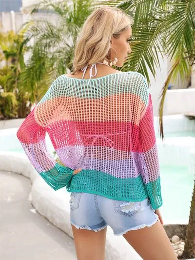 Gemma Color Block Openwork Boat Neck Cover Up