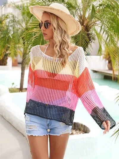 Gemma Color Block Openwork Boat Neck Cover Up