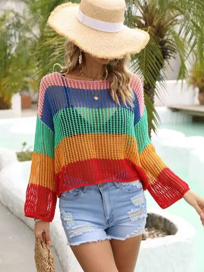 Gemma Color Block Openwork Boat Neck Cover Up