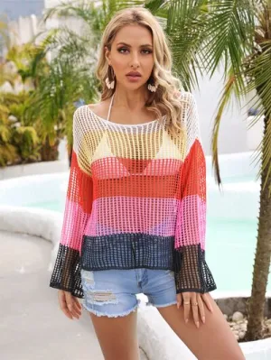 Gemma Color Block Openwork Boat Neck Cover Up