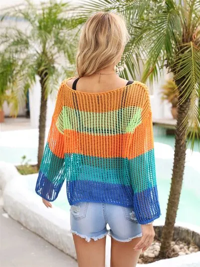 Gemma Color Block Openwork Boat Neck Cover Up