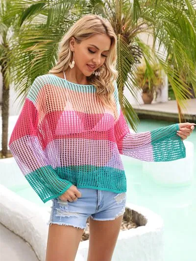 Gemma Color Block Openwork Boat Neck Cover Up