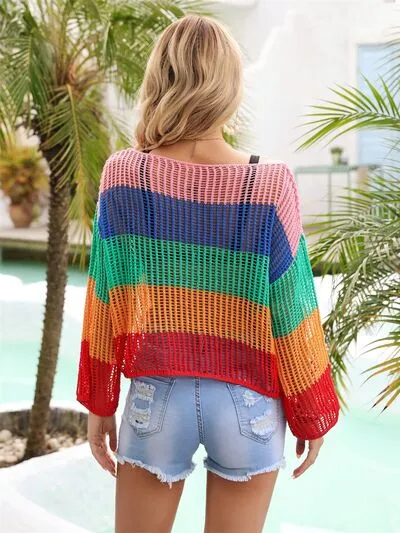 Gemma Color Block Openwork Boat Neck Cover Up