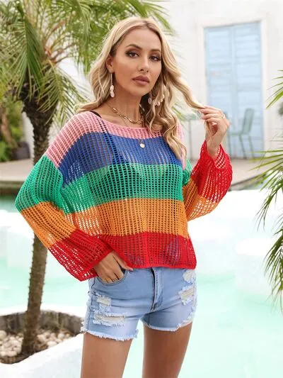 Gemma Color Block Openwork Boat Neck Cover Up