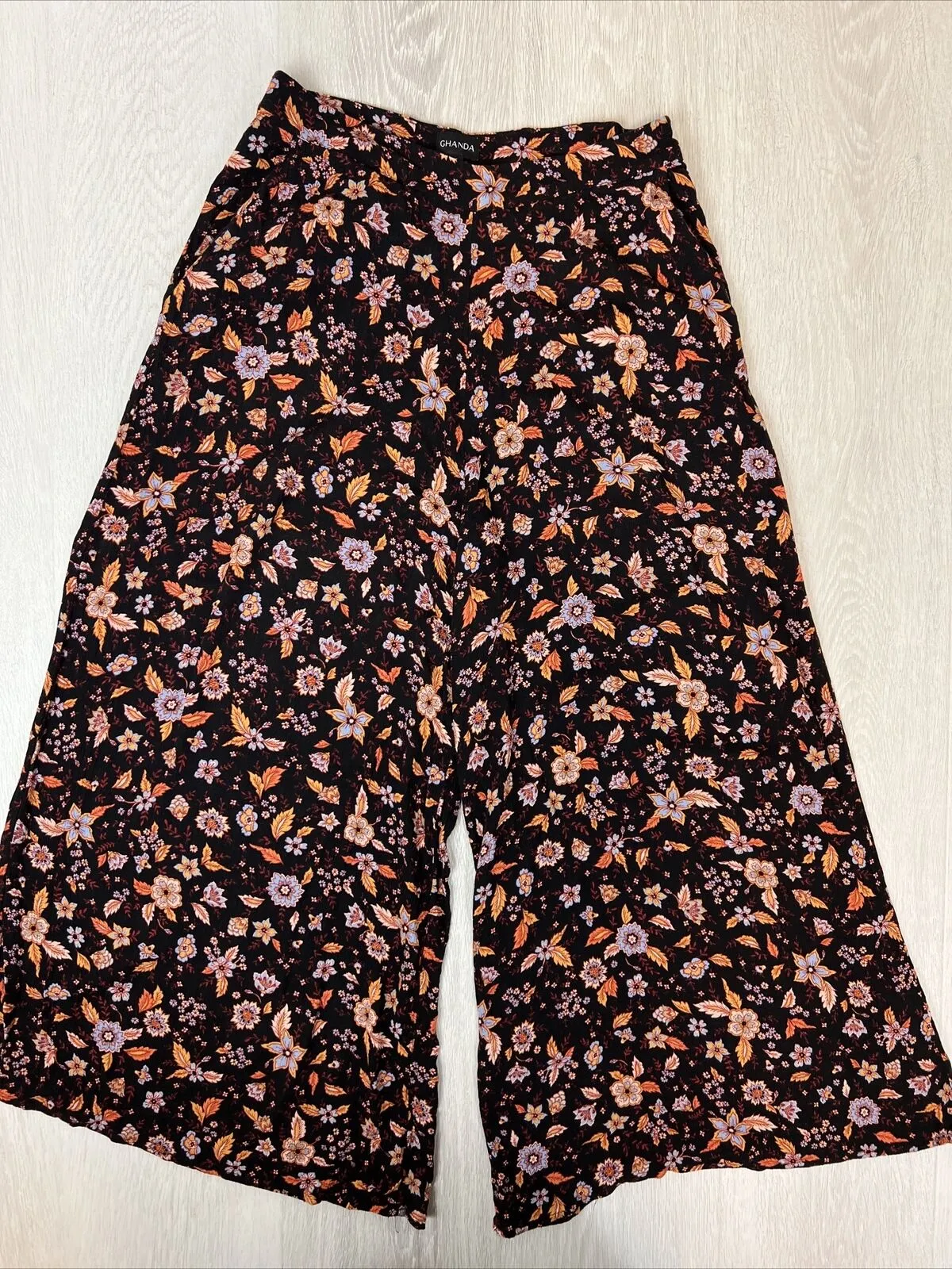 Ghanda Womens Viscose Wide Leg Pants Culottes Size Small