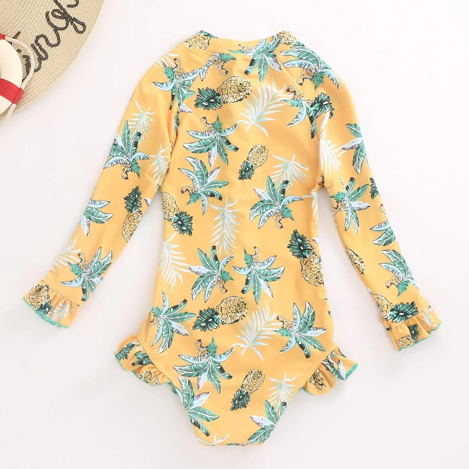 Girls Rashguard Bathing Suit Long Sleeve One Piece Swimsuit Zipper Kids Beach Swimwear UPF50