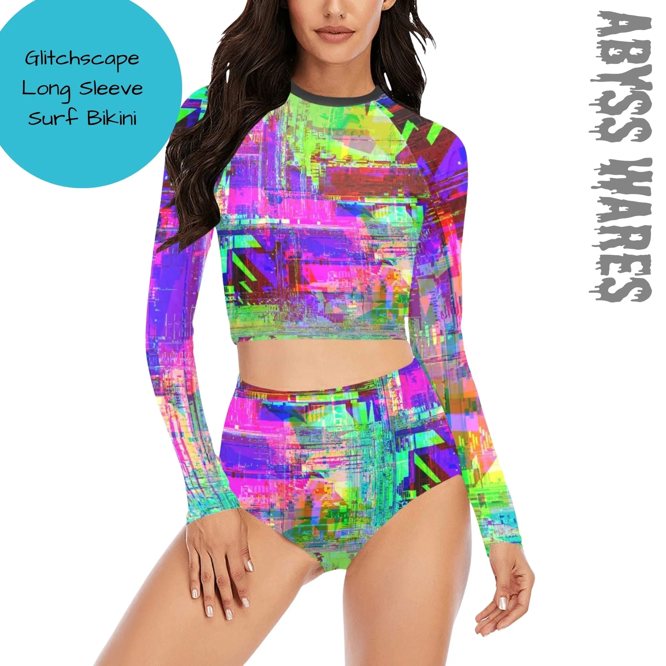 Glitchscape Surf Bikini Long Sleeve Set