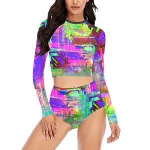 Glitchscape Surf Bikini Long Sleeve Set
