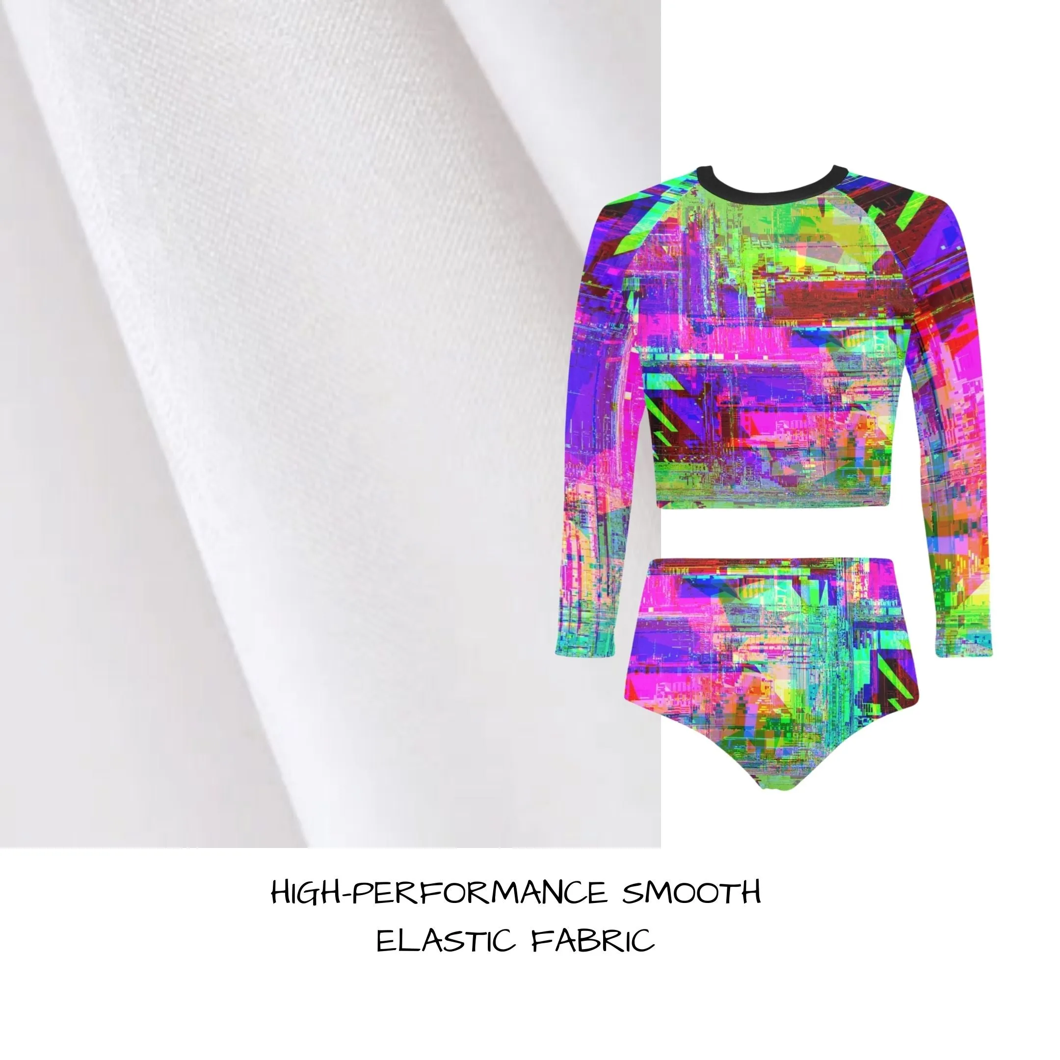 Glitchscape Surf Bikini Long Sleeve Set