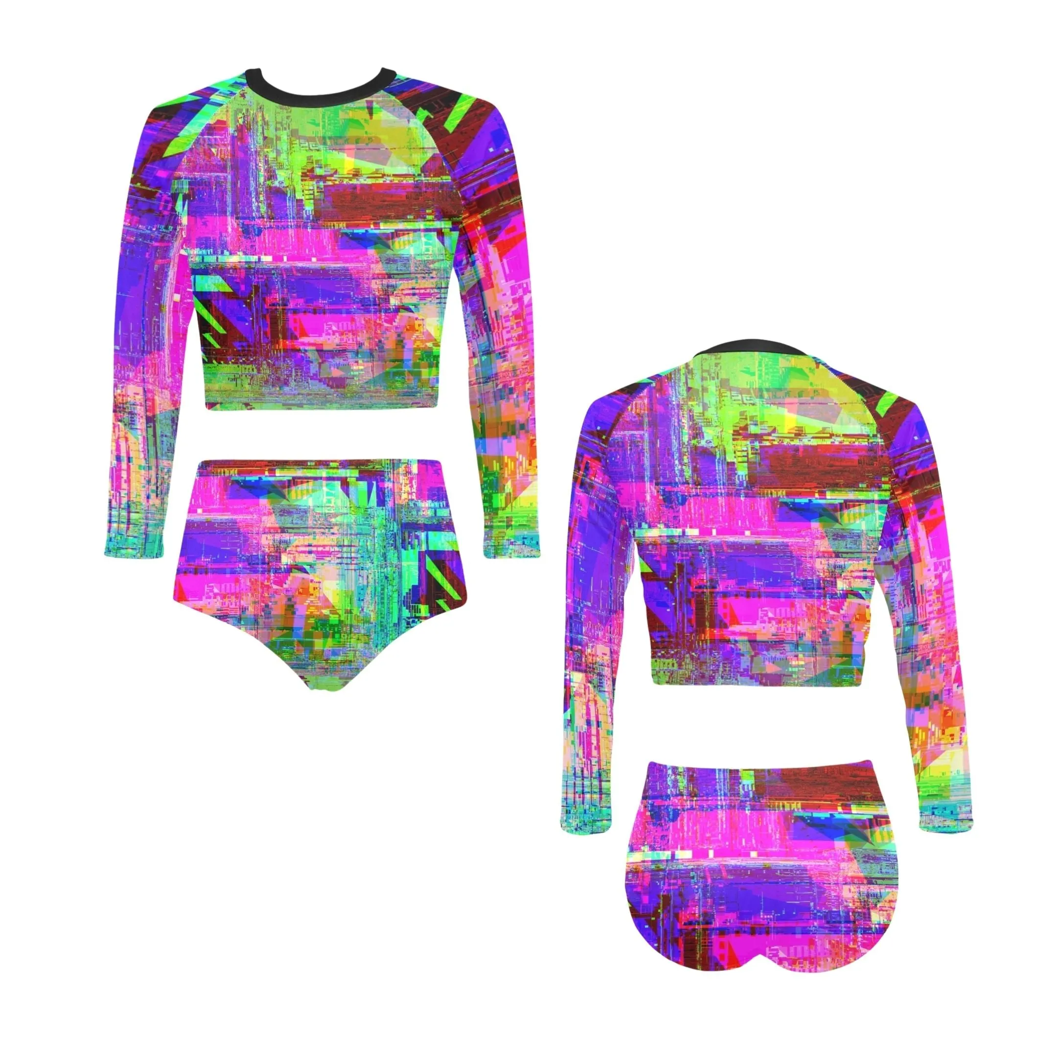 Glitchscape Surf Bikini Long Sleeve Set