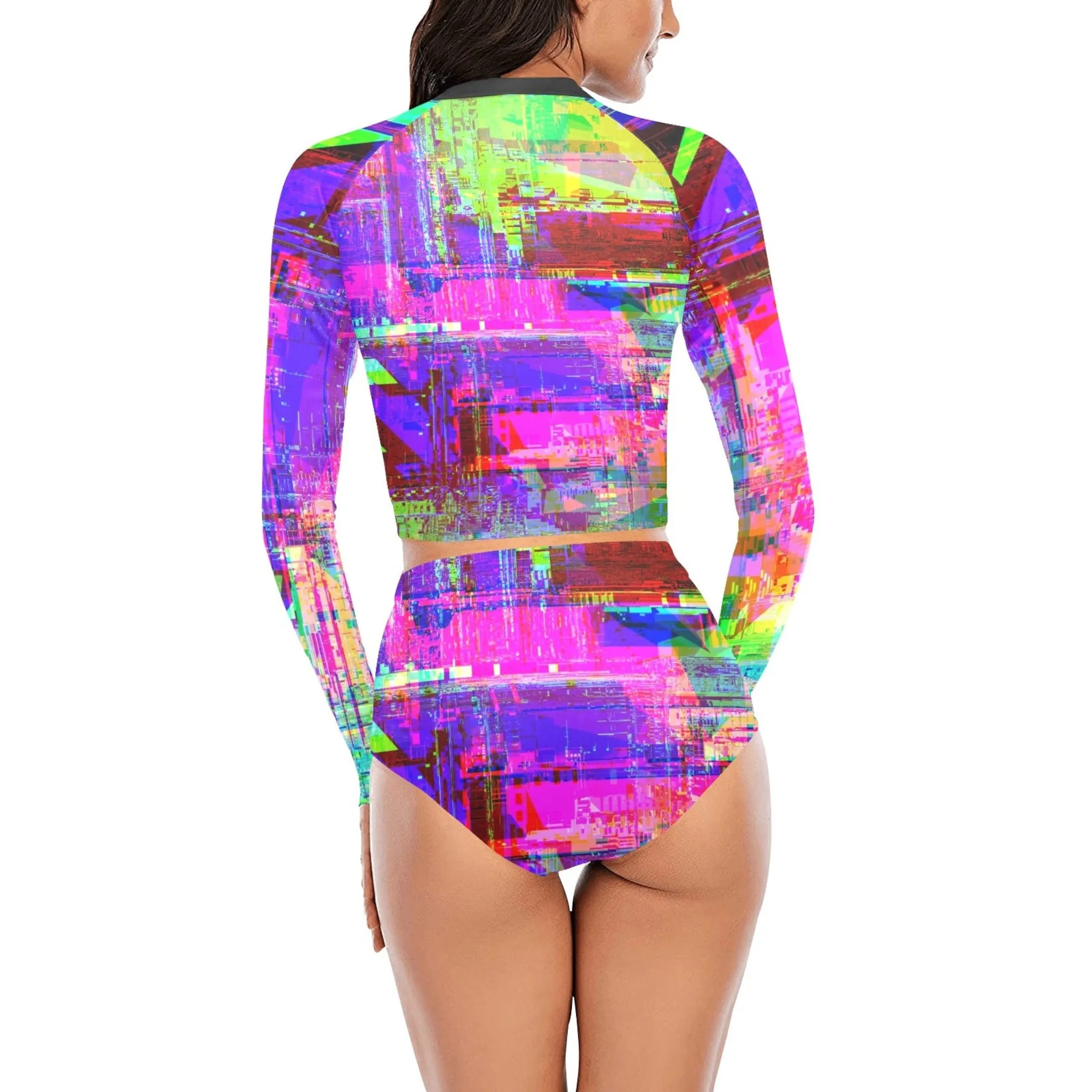 Glitchscape Surf Bikini Long Sleeve Set