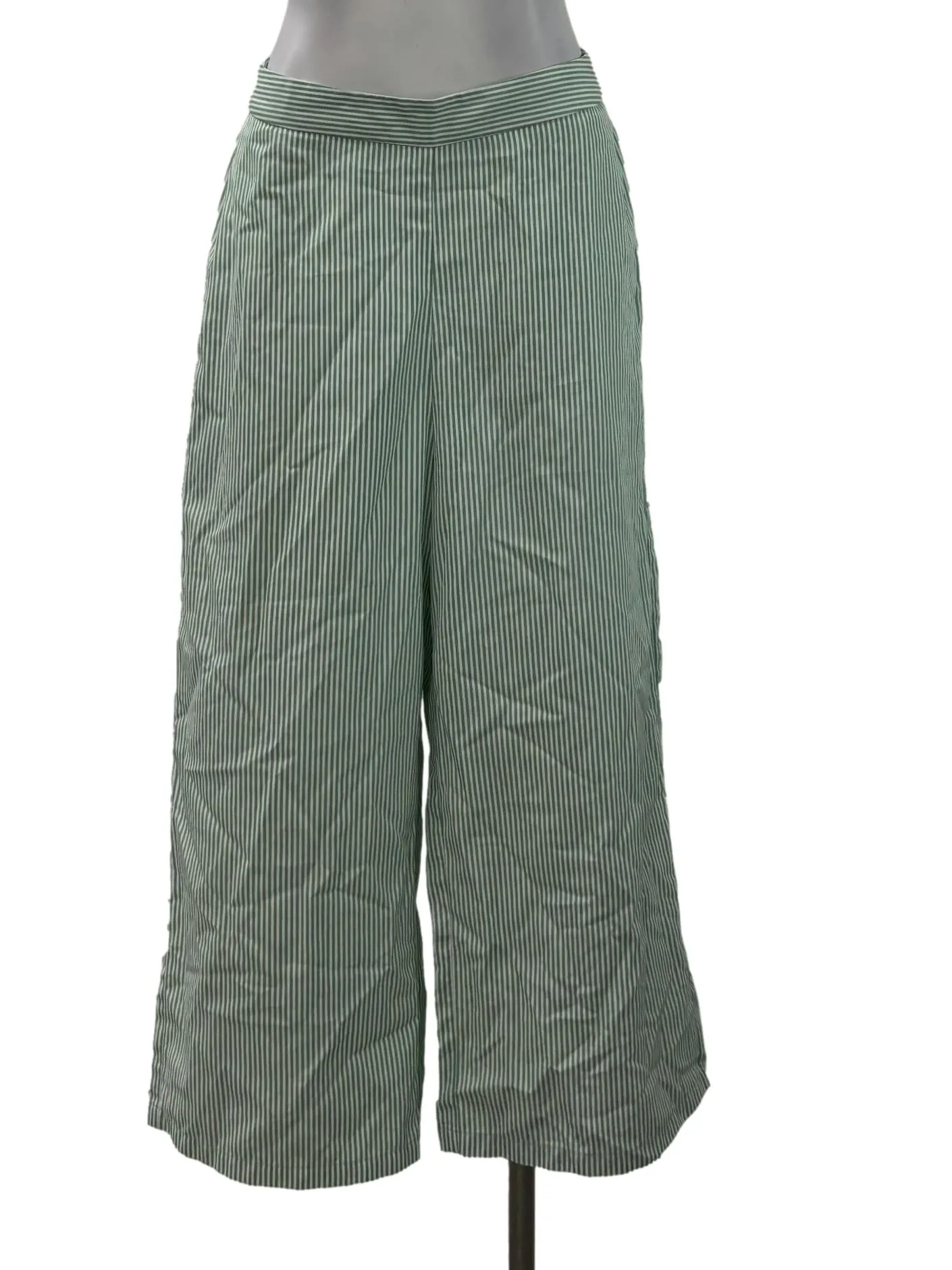 Green Striped Wide Leg Crop Pants TCL