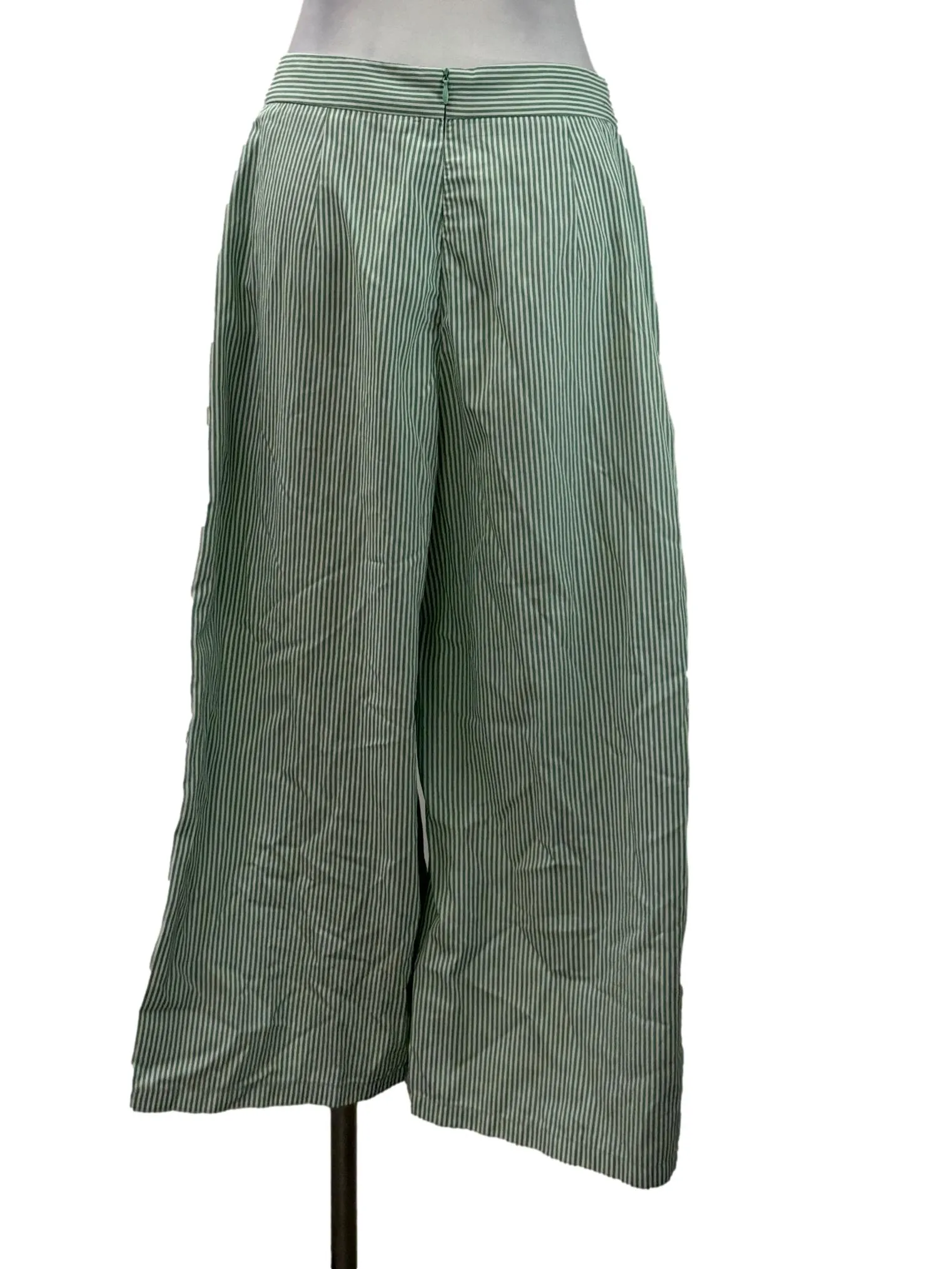 Green Striped Wide Leg Crop Pants TCL