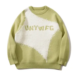 Green Sweater Vintage Round Neck Fashion Long Sleeve Casual Warm Simple Design High Street Trendy