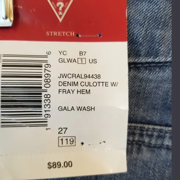 Guess NWT Wide Leg Frayed Hem Denim Culottes Sz 27