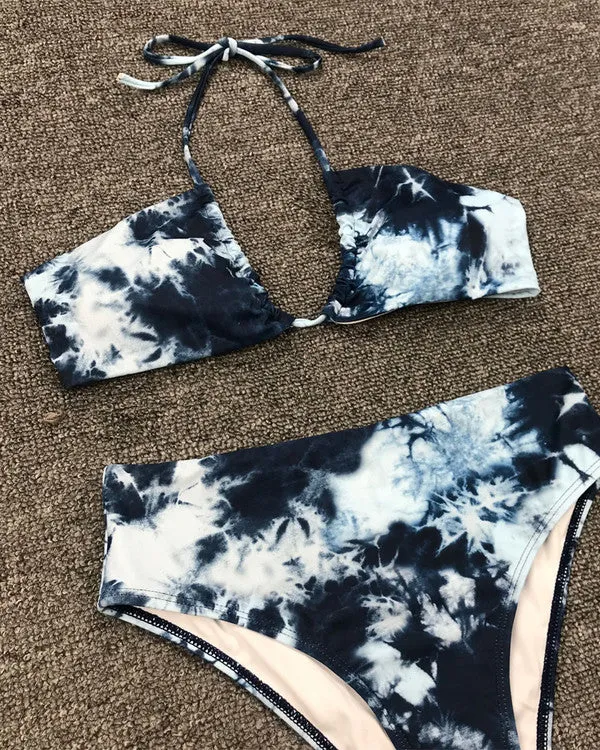 Halter Tie Dyed High Waisted Bikini Sets