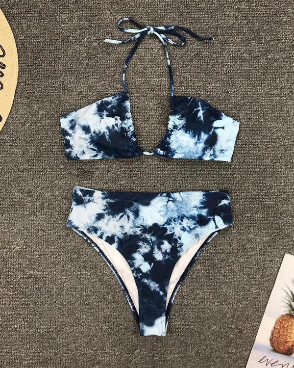 Halter Tie Dyed High Waisted Bikini Sets