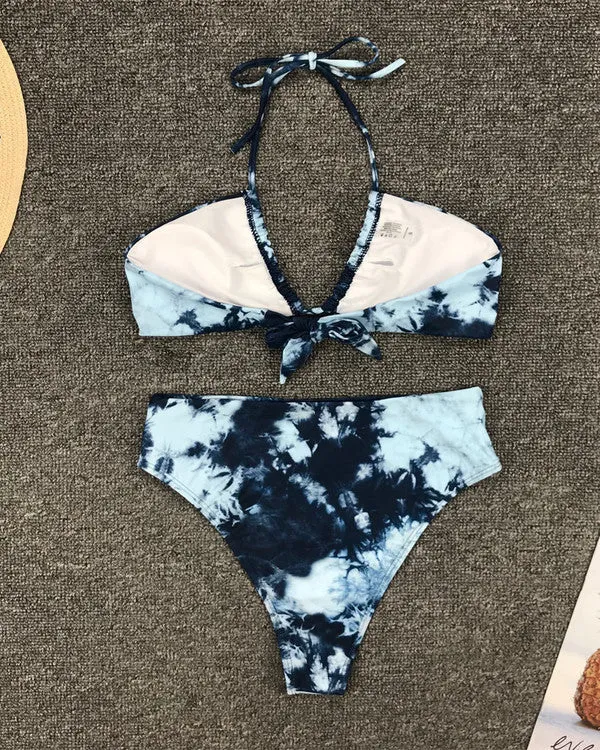 Halter Tie Dyed High Waisted Bikini Sets