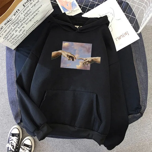 Hands print Oversized Womens hoodie Kawaii Loose Streetwear Sweatshirts Women Hooded Simple Pullovers Korean Style Warm