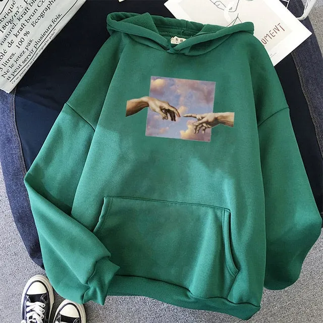 Hands print Oversized Womens hoodie Kawaii Loose Streetwear Sweatshirts Women Hooded Simple Pullovers Korean Style Warm