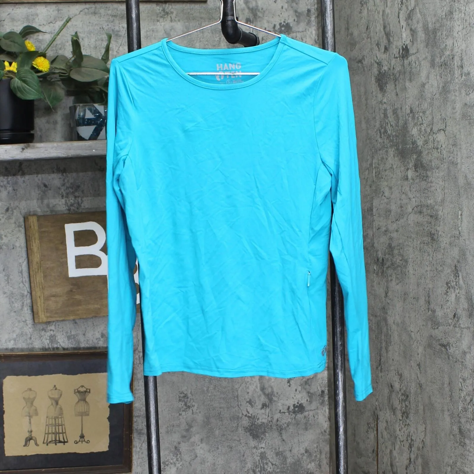 Hang Ten Womens Long Sleeve Knit Rash Guard 1678e9d727953c Aqua Blue S