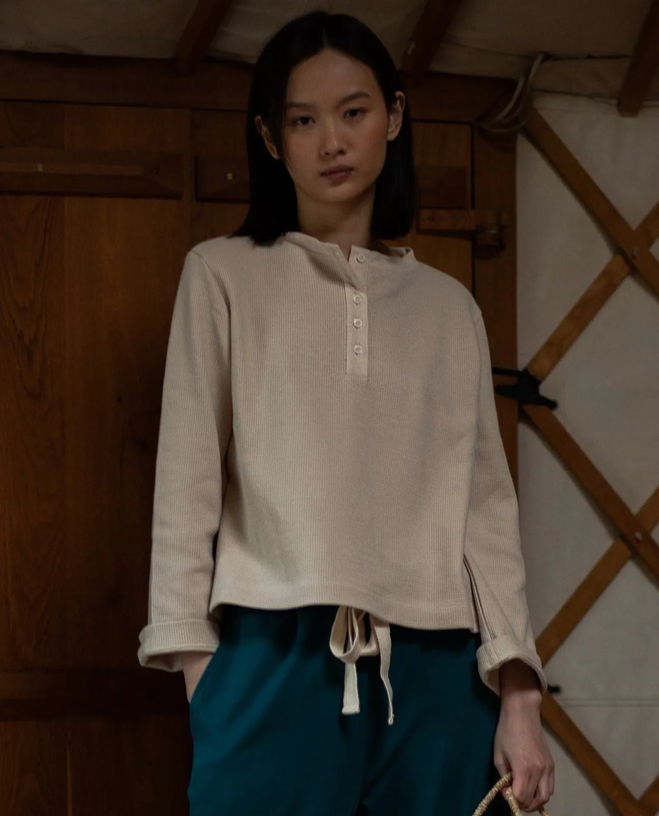 Hayden Organic Cotton Waffle Top in Ecru