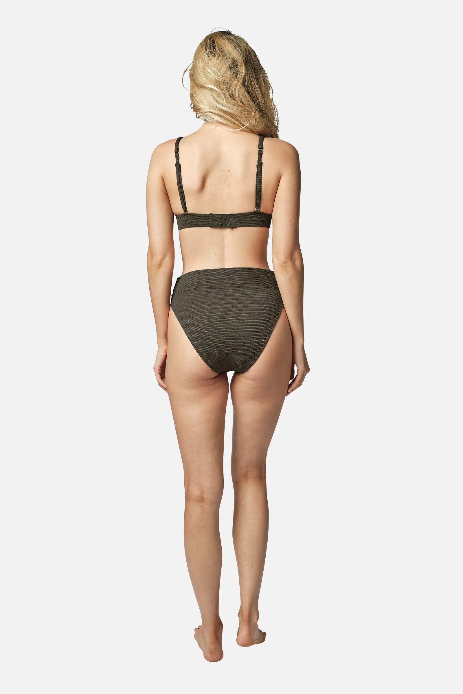 High-Cut High-Waisted Bikini Bottom KHAKI TEXTURE