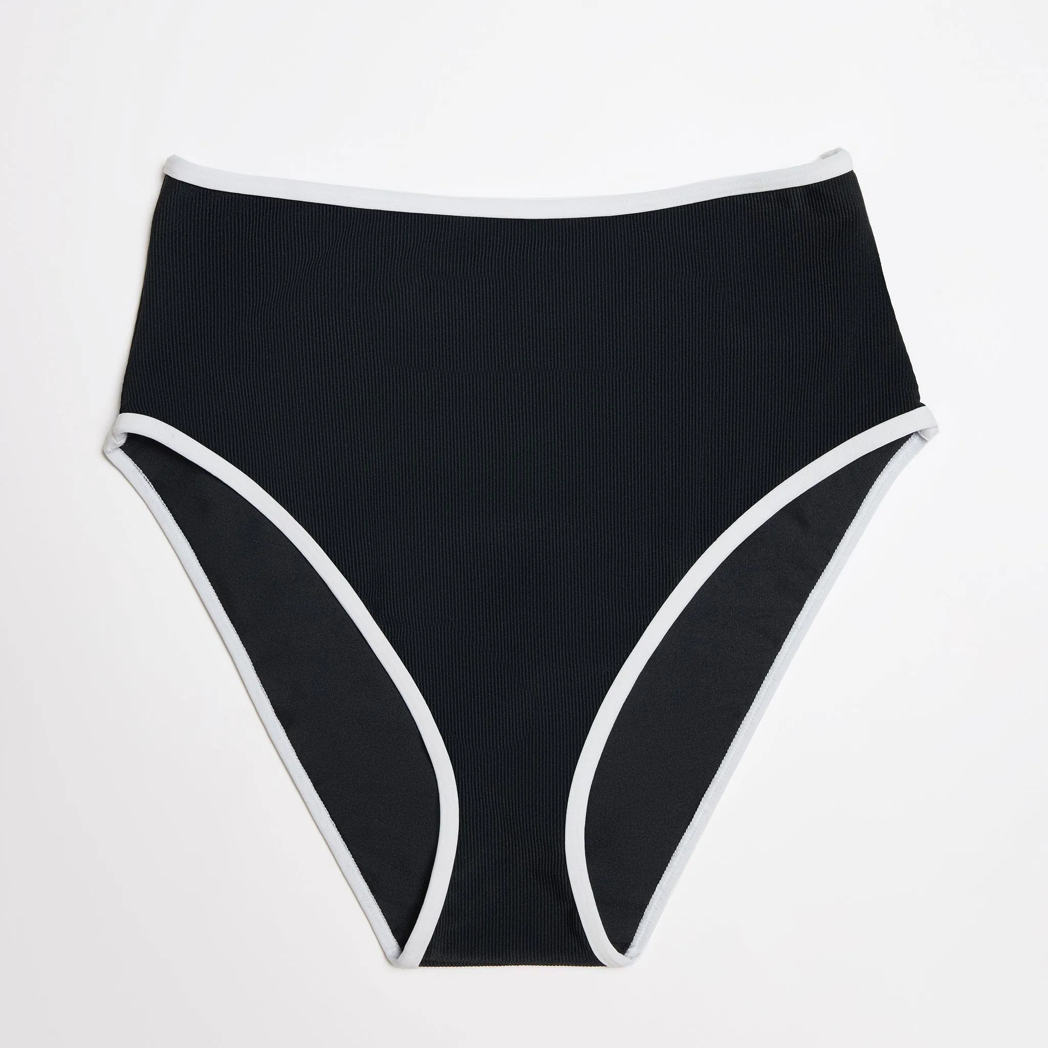 High Waisted Bikini Bottom Ribbed Jet